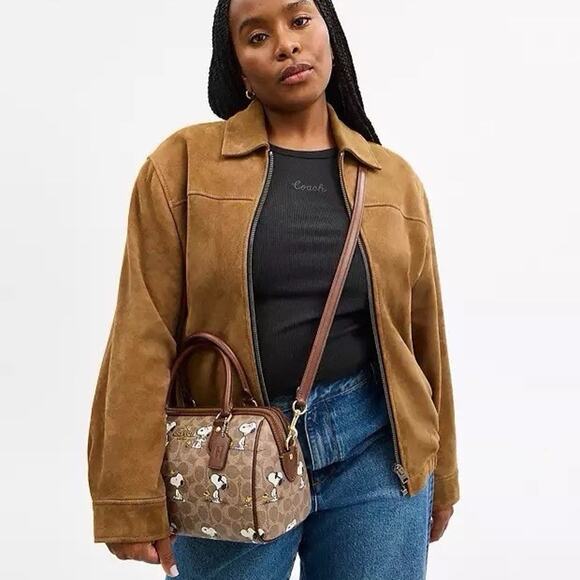 NWT Coach X Peanuts Rowan Satchel Bag Signature Canvas With Snoopy Print CBM33 - Picture 7 of 13